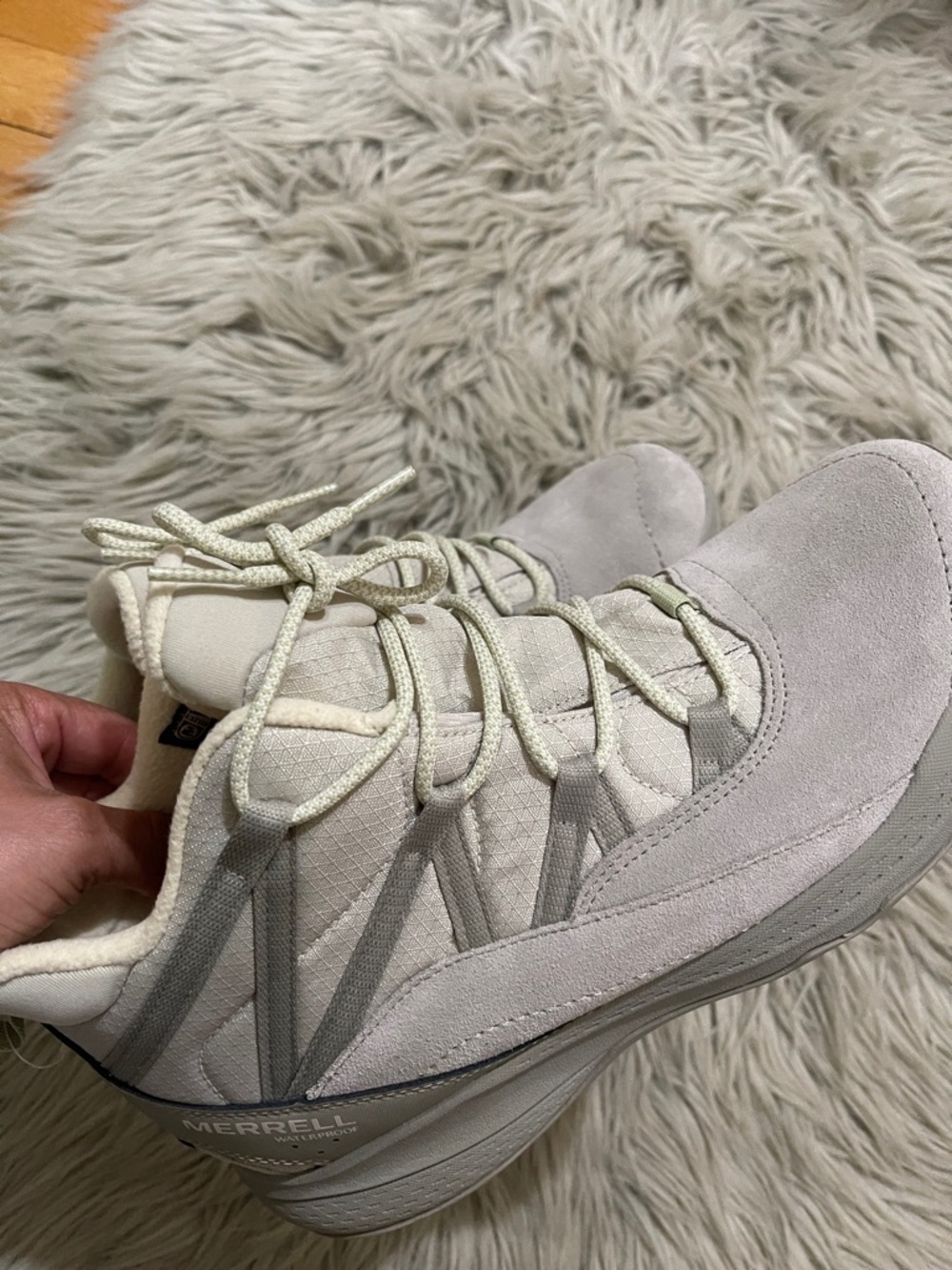 Merrell Women's Light Gray Suede and Mesh Trail Sneakers - Picture 3 of 5